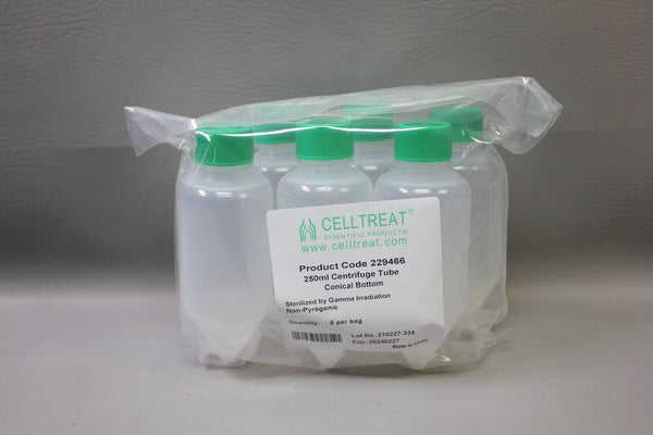 Case of 48 250mL Conical Bottom Centrifuge Tubes; Celltreat 229466