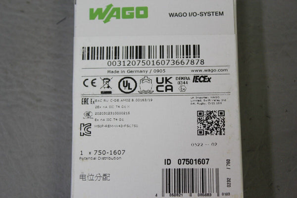 NEW WAGO POTENTIAL DISTRIBUTION MODULE 750-1607 FACTORY SEALED