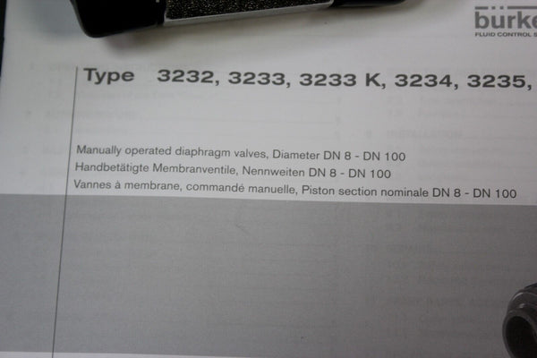 NEW BURKERT 2/2 WAY SANITARY SS DIAPHRAGM VALVE 3233 9/16 EA SS 145PSI 1/2" 316L