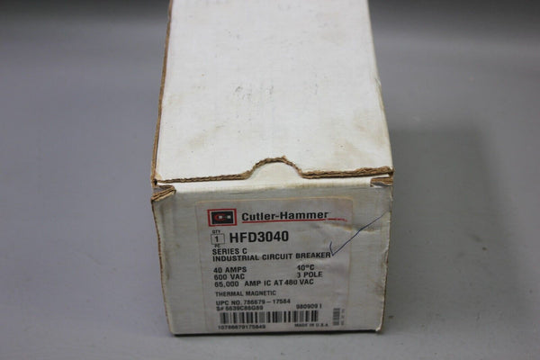 NEW CUTLER HAMMER INDUSTRIAL CIRCUIT BREAKER HFD3040 40A