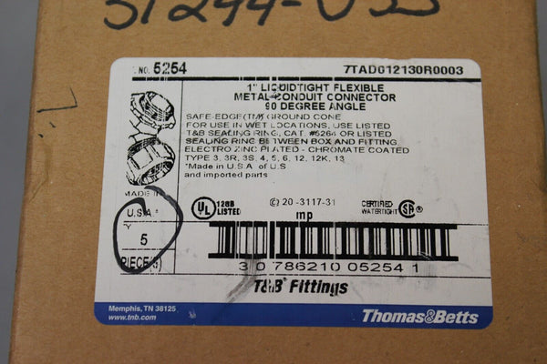 BOX 5 NEW THOMAS & BETTS 1" LIQUIDTIGHT FLEXIBLE METAL CONDUIT CONNECTORS 5254