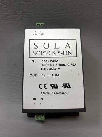 Sola SCP30 S 5-DN  6A 5V  100-240V 50/60 Hz 0.75A Power Supply