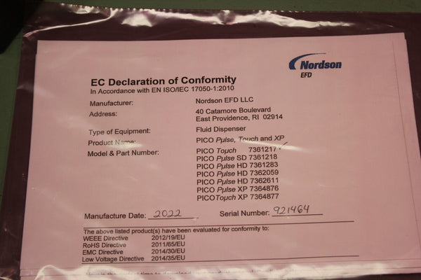 NORDSON EFD 7361217 PICO TOUCH CONTROLLER & 7361283 PICO PULSE DISPENSING VALVE