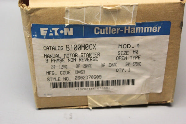 NEW CUTLER HAMMER MANUAL MOTOR STARTER B100M0CX