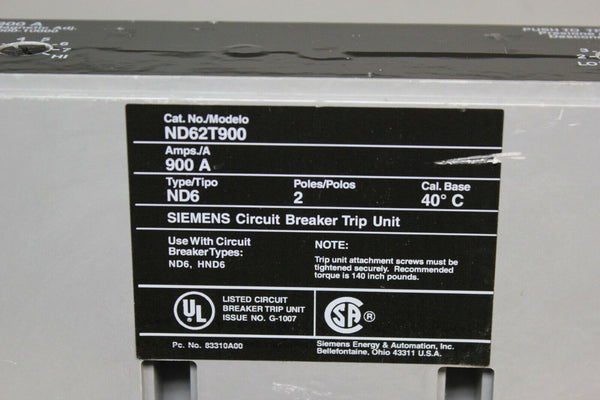 SIEMENS CIRCUIT BREAKER TRIP UNIT ND62T900 