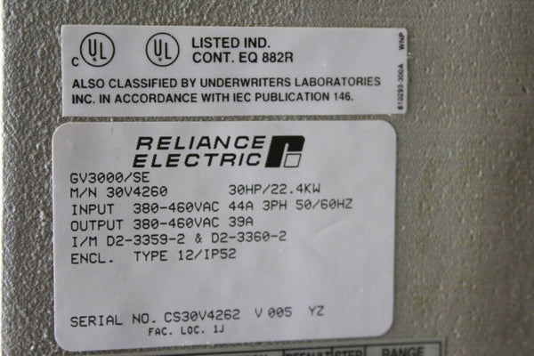 RELIANCE ELECTRIC VTAC7 GV3000/SE 30HP HVAC DRIVE  30V4260