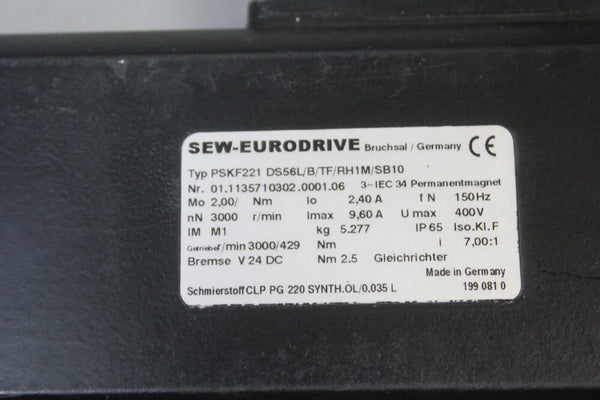 SEW EURODRIVE  SERVO MOTOR P/N :  PSKF221 DS56L/B/TF/RH1M/SB10 (7)