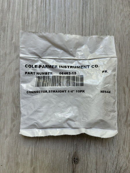 BAG OF 10- COLE PARMER 06463-15 PLASTIC BARBED FITTING STRAIGHT CONNECTOR 1/4"