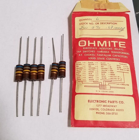 (6)  VINTAGE OHMITE 2W 5% .68 MEG 680K OHM RESISTORS