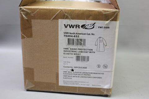 VWR BASIC PROTECTION INDUSTRIAL LABCOAT W/ ELASTIC WRIST XL 30PCS 76204-632