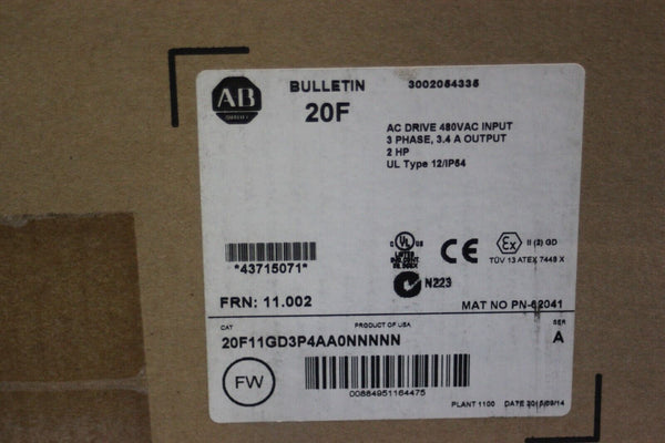 NEW ALLEN BRADLEY POWERFLEX 753 2HP AC DRIVE 20F11GD3P4AA0NNNNN A