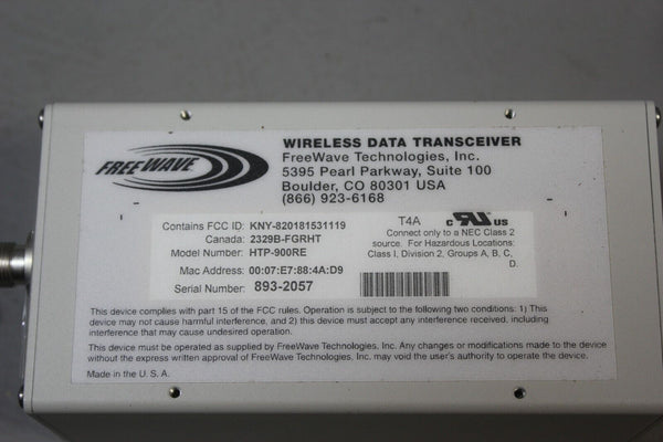 UNUSED FREEWAVE WIRELESS ETHERNET DATA TRANSCEIVER HTP-900RE