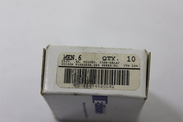 BOX OF 7  EDISON 250V 6A MEN.6 MIDGET TIME DELAY FUSES 