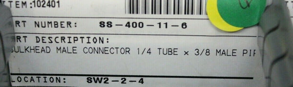 6 New Swagelok Stainless Steel Bulkhead Male Connector Fittings SS-400-11-6