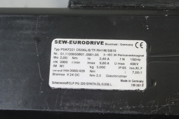 SEW EURODRIVE  SERVO MOTOR P/N:  PSKF221 DS56L/B/TF/RH1M/SB10 (5)