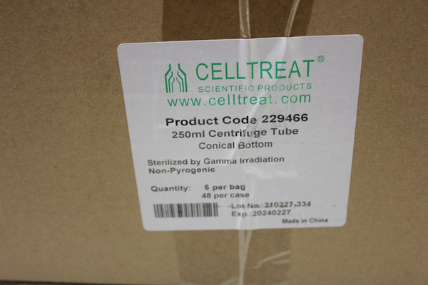 Case of 48 250mL Conical Bottom Centrifuge Tubes; Celltreat 229466