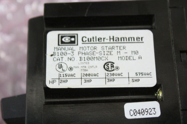 NEW CUTLER HAMMER MANUAL MOTOR STARTER B100M0CX