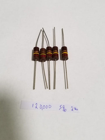 (6)  VINTAGE 2W 5% 120K OHM RESISTORS