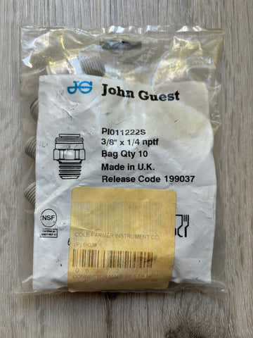 BAG OF 10- JOHN GUEST PI011222S MALE CONNECTOR 3/8" X 1/4" NPT