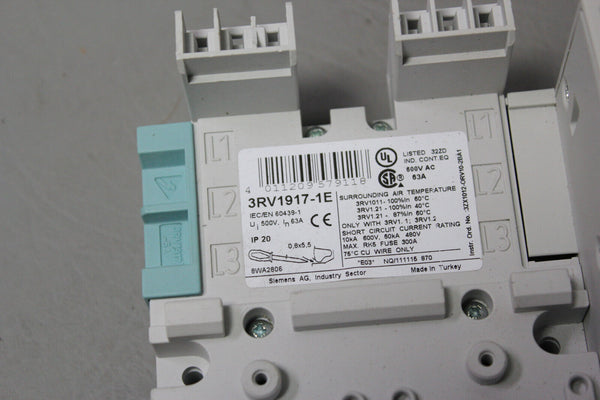 UNUSED SIEMENS 3 PHASE DUAL CURCUIT BREAKER BUSBAR 3RV1917-1E