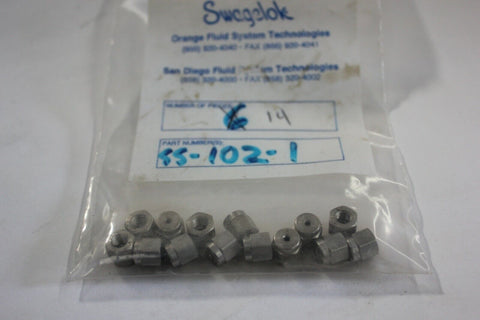 14 New Swagelok Stainless Steel 1/16" Nut Fittings SS-102-1