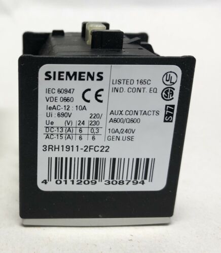 New Siemens Auxiliary Switch Block 3RH1911-2FC22